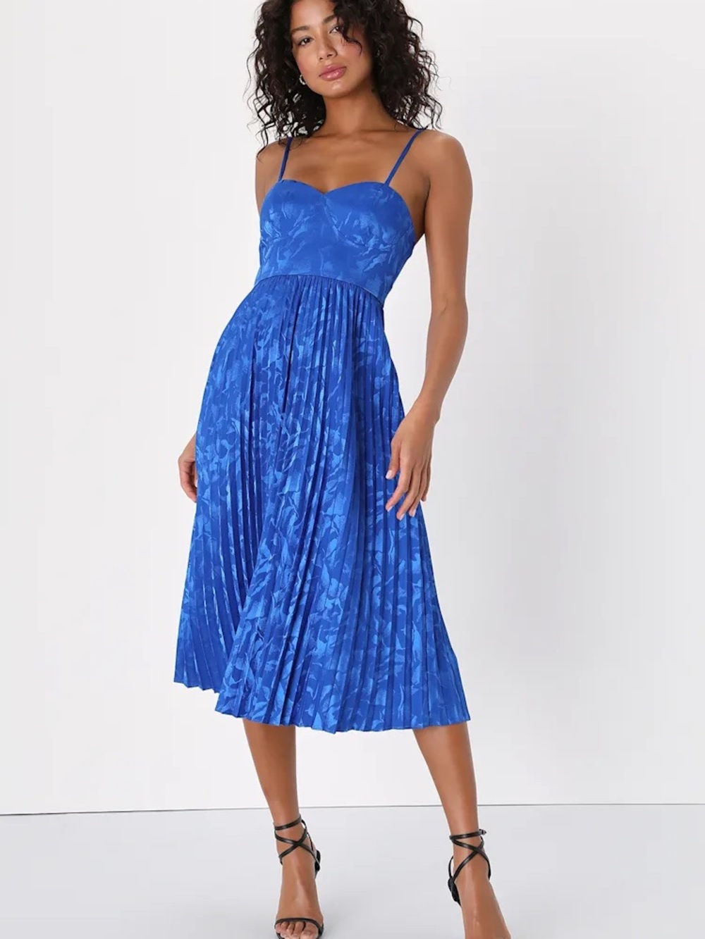 Lulu's | Royal Blue Pleated Midi Dress with Sweetheart Bodice